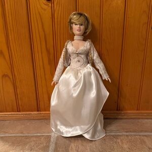 Elegant Princess Diana Ceramic Doll with cream Colored Satin Gown